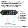 orb audio mini amplifier 2.1 with optical input subwoofer out and remote. Has EZ voice dialogue boost to hear every whisper